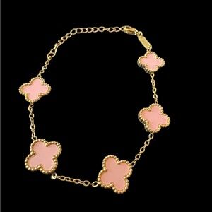 Adina Eden Gold Bracelet with Pink Clover Charms